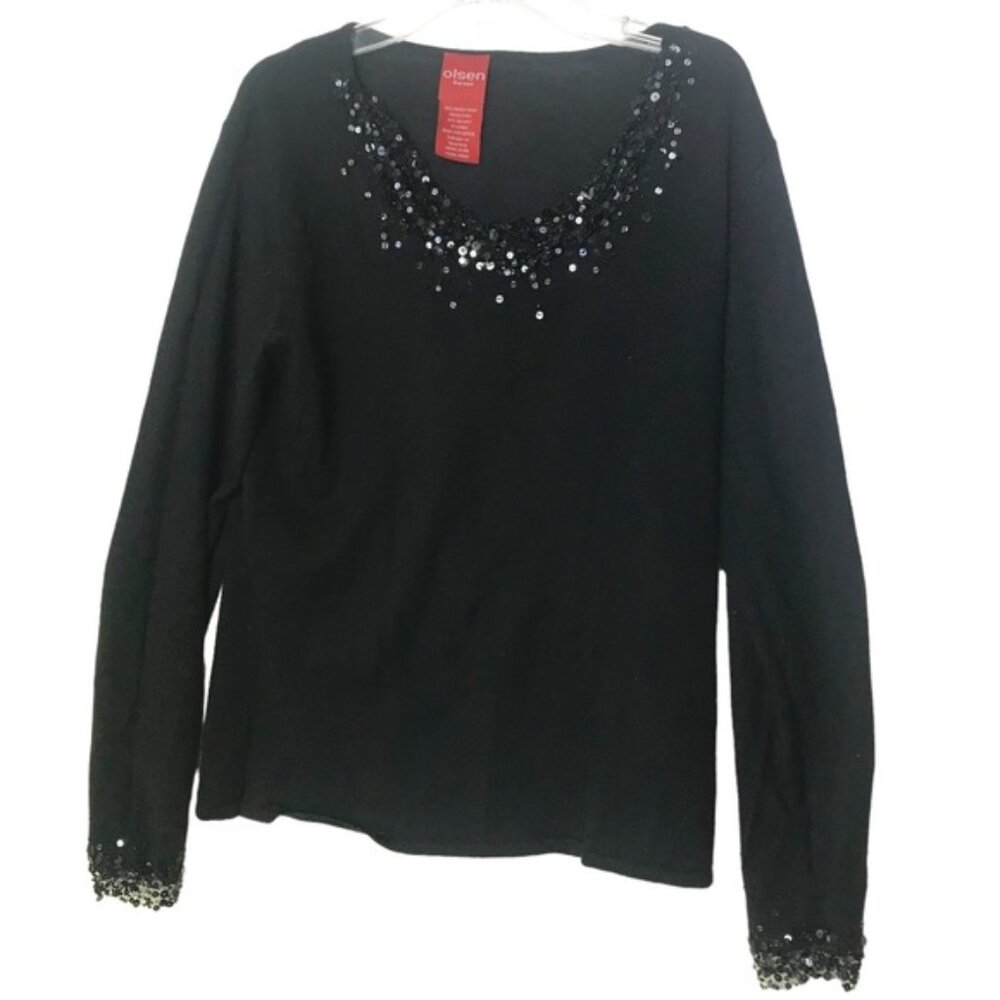 Olsen Delicate Sequin Embellishment Wool Crew WhimsiGoth Sweater Pullover Top 10